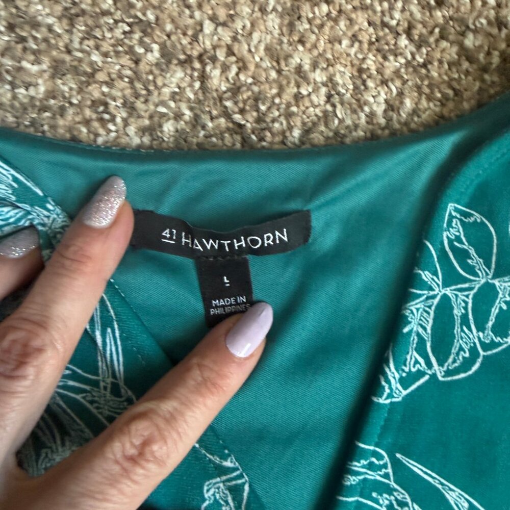 NWOT! 41 Hawthorn Tristana Essential Knit Faux Wrap Dress, Sz Large, Teal Green - Picture 8 of 12